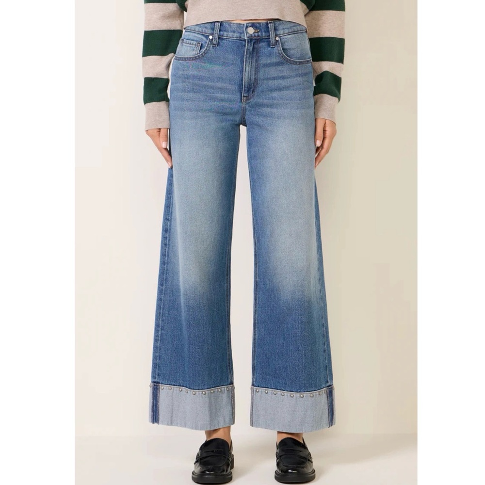Evereve Ever Vintage Hem Studs Wide Leg Jean High Rise Medium Wash Size 28